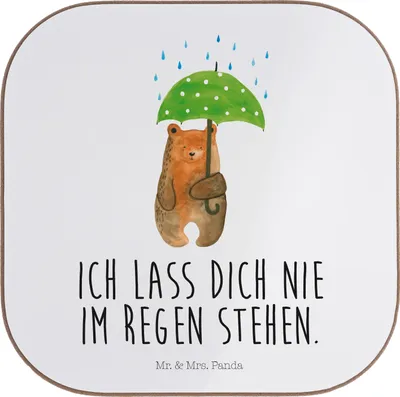 Produktbild von Mr. & Mrs. Panda Untersetzer Glas Bär Regenschirm - Weiß - Geschenk, Pärchen, Teddy, Familie, Liebeskummer, für Gläser, Tassenuntersetzer, Liebe, Spruch, Tischschoner