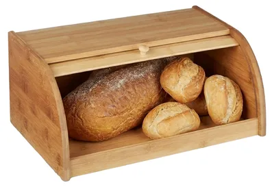 Produktbild von Relaxdays Brotkasten Bambus, Brotkiste mit Rolldeckel, HBT: 16,5x40x27,5 cm, Brötchen und Gebäck, Rollbrotkasten, natur