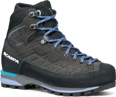 Zodiac Tech GTX Mountain Elite Schuhe für Damen von Scarpa; schwarz mit blauen Akzenten; ideal für Bergaktivitäten.