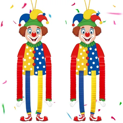 2 Clown-Dekorationen, hängend, 90 x 30 cm, Karneval
