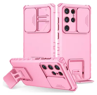 Produktbild von Galaxy S26+ Hülle, Dual Layer Ständer Schutzhülle mit Schiebe Kamera Schutz für Samsung Galaxy S26+ Pink