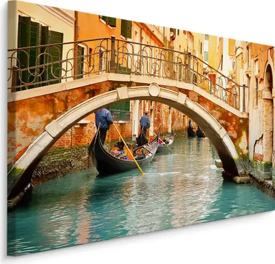 Produktbild von Fabelhafte Canvas LEINWAND BILDER 40x30 cm XXL Kunstdruck Venedig Gondeln Brücke