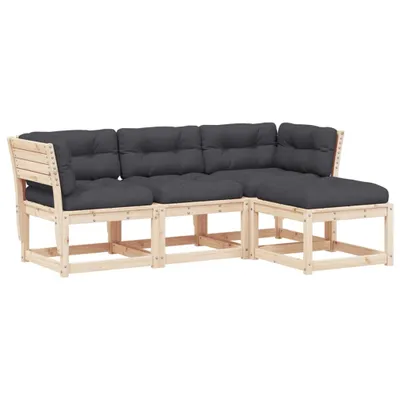 Produktbild von 4-tlg. Garten-Lounge-Set mit Kissen Massivholz Kiefer