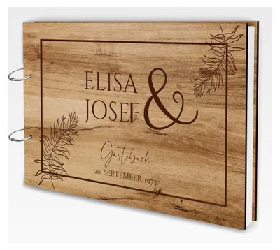 Produktbild von Gästebuch aus Echtholz für Hochzeiten mit individueller Lasergravur | 50 Blätter (100 Seiten) | DIN A4