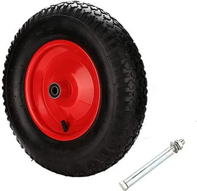 Image de karpal 4.80/4.00-8 roue de diable en polyuréthane, roue de diable, pneu noir, roue de rechange, 390 95mm de largeur, jusqu'à 200 kg, avec essieu, pour karts, diables de jardin