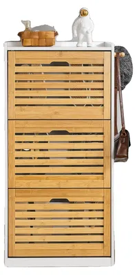 Image de Armoire à chaussures, étagère avec 3 portes, 6 espaces de rangement, design naturel