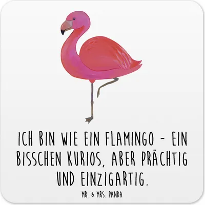 Produktbild von Mr. & Mrs. Panda Untersetzer für Gläser Flamingo Classic 6er Set - Weiß - Geschenk, Coaster, glücklich, Flaschenuntersetzer, Glas-Untersetzer, Getränkeuntersetzer, Rosa