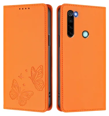Produktbild von Lederhülle für Xiaomi Redmi Note 8, Schmetterling Prägung Leder Brieftasche Schutzhülle mit Ständer Orange