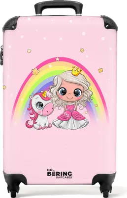 Obrázek produktu pro NoBoringSuitcases.com® Kufr Příruční zavazadlo Trolley Rolling suitcase Malý cestovní kufr na 4 kolečkách - Princess - Unicorn - Rainbow - Pink - Stars - Cabin Size < 55x40x23 cm & 55x40x20 cm - Foto kufr - Cabin suitcase - Board luggagePříruční zavazadlo Kufr 55x35x20 cm, 36L,