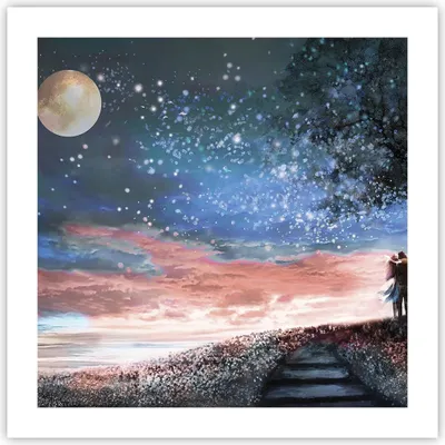 Produktbild von Poster - Poster ohne Rahmen - Himmel Mond Liebhaber - 50x50 cm - Wand Bild - Wanddeko - Wandbilder - Kunstposter - Wandposter - Bilder - Kunstdruck - Wanddekoration - Wandbild - P2XAC50x50-4800