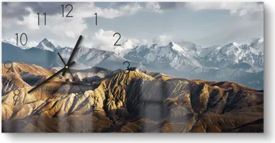Produktbild von DEQORI Glasuhr 60x30 cm Zahlen 'Bergkettenpanorama' Wanduhr Glas Uhr Design leise