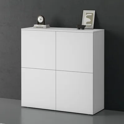 Produktbild von doporro Sideboard Kommode 100 cm in Matt Weiß Aufbewahrungsschrank Bodenstehend für Ihren Wohnbereich Viel Stauraum Schrank 04