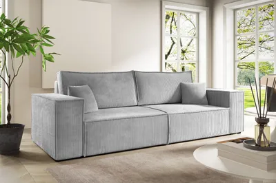 Produktbild von 3-Sitzer-Sofa ANTONIO POSSO 255x105x70 cm, Couchgarnitur / Wohnzimmersofa mit Schlaffunktion & Bettkästen, Sofabett mit Bezug in Cord - Hellgrau