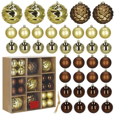 Immagine prodotto di Springos® set di 37 decorazioni natalizie infrangibili per l'albero di Natale, decorazione lucida opaca oro marrone