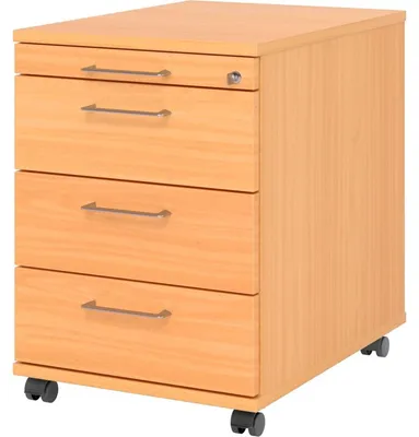 Produktbild von Rollcontainer 58cm 3 Schübe Schloss Bügelgriff Buche