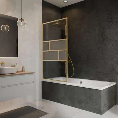 Produktbild von Schulte Duschwand für Badewanne "Carvella" 1-teilig 80 x 140 cm, 6 mm Sicherheitsglas, Profil Goldoptik