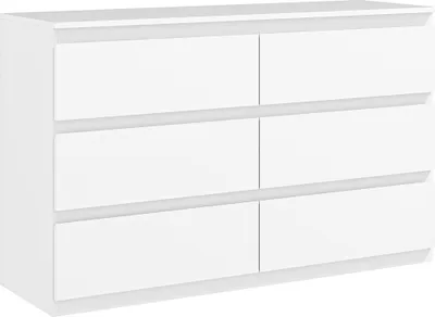 Produktbild von HOMCOM Kommode mit 6 Schubladen, Schlafzimmerkommode aus Holz mit rutschfesten Füßen, für Wohnzimmer, Esszimmer und Flur, 120 x 39 x 75 cm, weiß