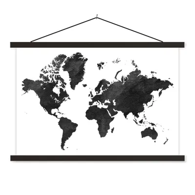 Produktbild von MuchoWow® Textilposter Weltkarte - Vintage - Schwarz 60x40 cm mit schwarzem Rahmen - Hölzernes