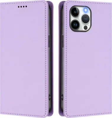 Produktbild von Handyhülle für iPhone 13 Pro Max, Kunstleder Klapphülle Stoßfeste Magnetische Hülle mit Ständer Violett
