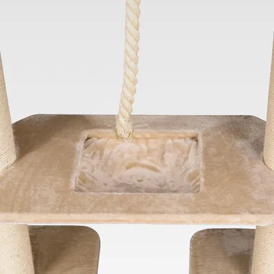Produktbild von Kratzbaum Verbindungs-Set mit Spielseil & Liegemulde – Ersatzteil aus Multiplex-Holz, inkl. Plüschbezug & Abstandshalter – Ideal zur Erweiterung von Katzenkratzbäumen
