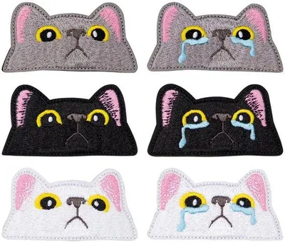 Produktbild von 6 Stück geborduerte Katzen-Gesicht-Näbaren - Entferrbare Aufkleber