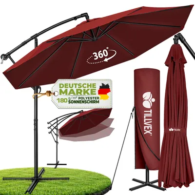 Image de tillvex Parasol Rouge Ø 350 cm Parapluie de jardin Parapluie de marché Manivelle Balcon Alu Inclinable, Image générée par une IA