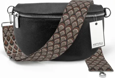 Produktbild von ARTVALL - Umhängetasche aus Leder, Klein mit verstellbarem Schultergurt, abnehmbares Taschenband, Crossbody Bag in Schwarz