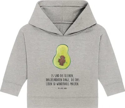 Produktbild von Mr. & Mrs. Panda Organic Baby Hoodie Avocado Kern 12. - 18. Monat - Heather Grey - Geschenk, Pflanze, Spruch Leben, Kapuzenshirt, Kapuzensweatshirt, Liebe