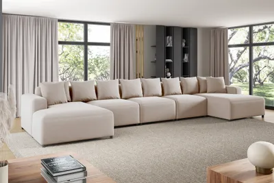 Produktbild von Wohnlandschaft Sofa U-Form Designersofa MEGAN XL in Stoff Salvador Hellbeige