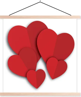Produktbild von MuchoWow® Textilposter Eine Illustration von fünf roten Herzen 40x40 cm mit holzfarbenen Rahmen - Posterleiste