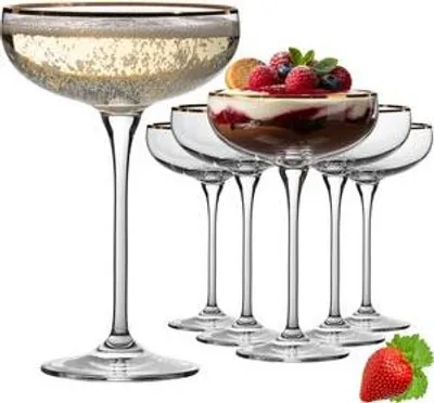 Produktbild von IMPERIAL Sektschalen mit Goldrand 270ml Champagnergläser Set 6-Teilig Sektgläser aus Crystalline Glas Vintage-Gläser