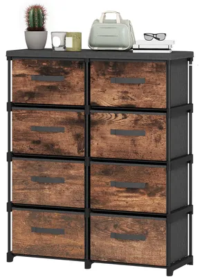 Produktbild von Kommode im Industriestil mit 8 Schubladen aus Metall und Holz, 84,5 x 30,5 x 100 cm, rustikales Braun