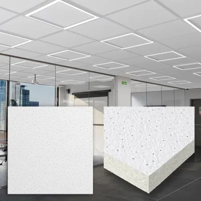 Produktbild von 10er-Set CALGARY | Mineralfaserplatte | 62x62cm | Weiß | Rasterdeckenplatten | Feinkörniger Putz | Raster Decken Platten Akustik