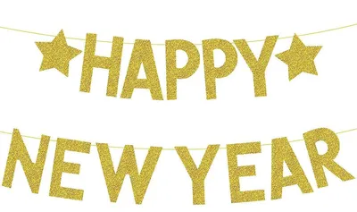 Goldene Glitter Neujahrsbanner 2025, 1 Stück, Papier