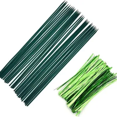 Produktbild von Bambus-Gartenstäbchen - 30 Stück 40 cm lange grüne Stangen mit Twist-Bändern - Bambus-Gerüste für Zimmerbepflanzung