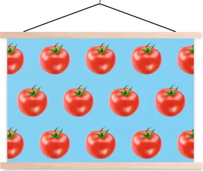 Produktbild von MuchoWow® Textilposter Tomaten - Gemüse - Blau 120x80 cm mit holzfarbenen Rahmen - Aufhängeset