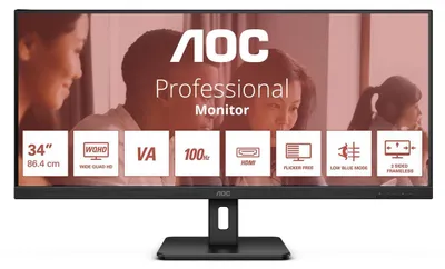 Obrázek produktu pro AOC E2 U34E2M/BK, 86,4 cm (34"), 3440 x 1440 px, UltraWide Quad HD, LED, 4 ms, Černá