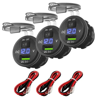 Produktbild von ProRide 12V USB Einbausteckdose - 1 USB 5V/2,4A - Voltmeter - Blau - 3er