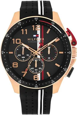 Produktbild von Tommy Hilfiger Herrenuhr Bank 1710709 Goldfarben PVD-beschichtet Stahl Silikon Wasserdicht