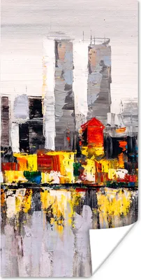 Produktbild von MuchoWow® Poster Gemälde - Skyline - Farben - Ölfarbe 20x40 cm - Plakat - Foto
