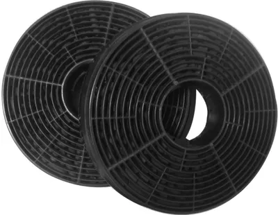 Two black circular carbon filters are shown against a white background.