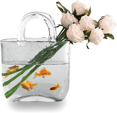 Produktbild von Glasvasen für Dekoration, kreative Blasen, Handtasche, Blumenvase, Desktop-Glaskorb, Vase, Mini-Kristall-Fischbecken für Tischdekoration, Küche, Büro, Wohnzimmer, transparent