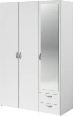 Image de Armoire VARIA, 3 Portes Battantes + Miroir, 2 Tiroirs, 120 x 185.5 x 51.5 cm,Reproduction Blanc