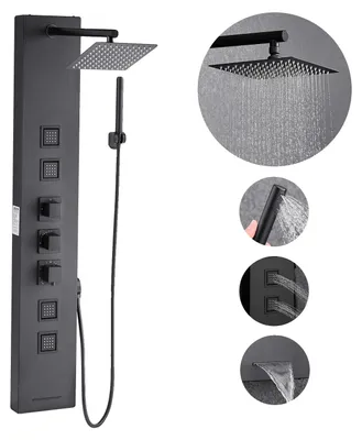 Immagine prodotto di Sistema a torre per pannelli doccia VEVOR (4 in 1) con soffione a pioggia, colonna doccia (124 cm) in acciaio inox spazzolato, sistema di massaggio a pioggia per montaggio a parete