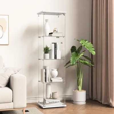 Produktbild von Glasvitrine Standvitrine abschließbar 4 Glasböden 1 Tür 164x42x36 cm Weiß