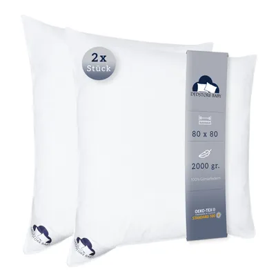 Produktbild von 2er Set Federkissen 80x80 cm - 2000g Gänsefedern pro Kissen, RDS-, Nachkissen mit Aufbewahrungstasche, Pillow, Schlafkissen, Nachtkissen