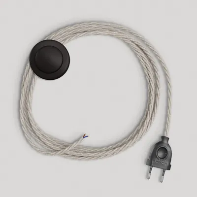 Image de Creative-Cables Câble pour lampadaire avec câble en lin de 3 m – (Câble 2x0,75 mm² en lin naturel TN01, fiche UE et interrupteur noirs) – Conforme aux normes de sécurité