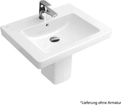 Produktbild von Villeroy & Boch Waschbecken Subway 2.0 711360, 600 x 470 mm, Rechteck, 1HL. mittleres Hahnloch durchgestochen, mit Überlauf, Weiß Alpin
