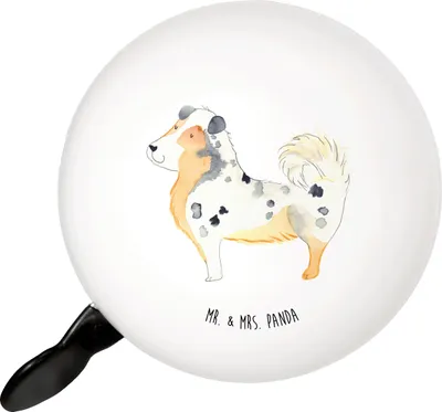 Produktbild von Mr. & Mrs. Panda Klingel Für Fahrrad Hund Australien Shepherd - Weiß - Geschenk, Fahrrad-Klingel, Sprüche, Fahrradklingel, Fahrradglocke, Spruch, Tierliebhaber