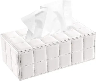 Produktbild von Rechteckige Taschentuchbox aus Kunstleder, weiß, für Zuhause, Büro und Auto